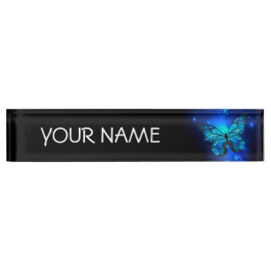 Morpho Butterfly in the Dark Background Desk Name Plate