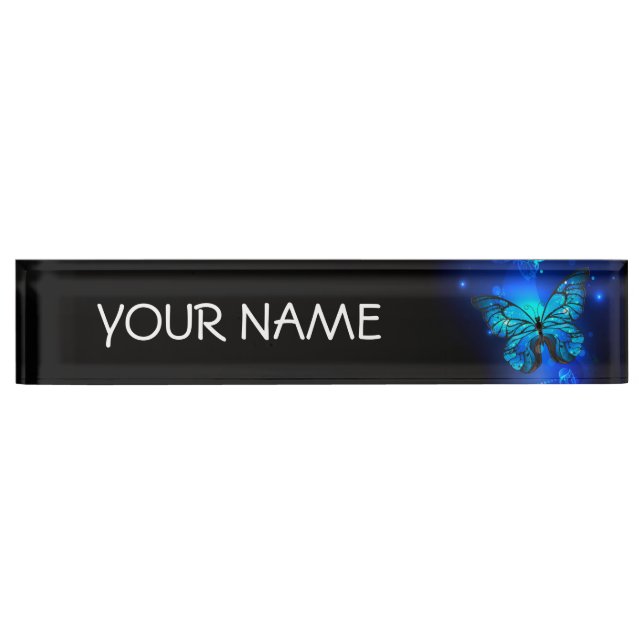 Morpho Butterfly in the Dark Background Desk Name Plate (Front)