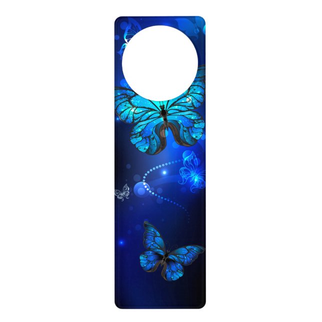 Morpho Butterfly in the Dark Background Door Hanger (Front)
