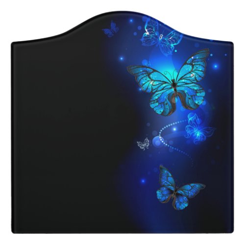 Morpho Butterfly in the Dark Background Door Sign