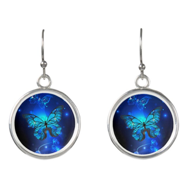 Morpho Butterfly in the Dark Background Earrings (Front)