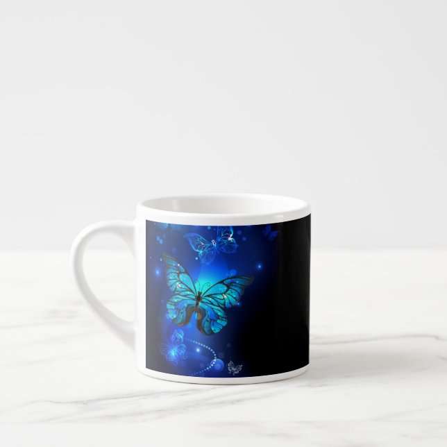 Morpho Butterfly in the Dark Background Espresso Cup (Left)