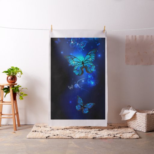 Morpho Butterfly in the Dark Background Fabric