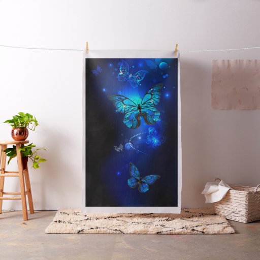 Morpho Butterfly in the Dark Background Fabric