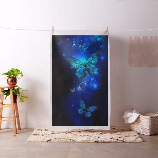 Morpho Butterfly in the Dark Background Fabric