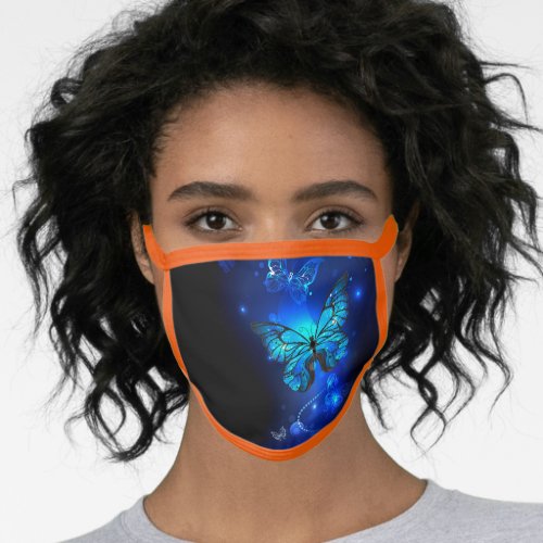 Morpho Butterfly in the Dark Background Face Mask