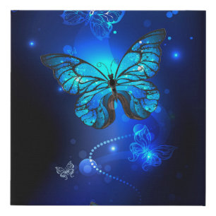 Morpho Butterfly in the Dark Background Faux Canvas Print