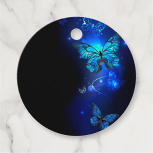 Morpho Butterfly in the Dark Background Favor Tags