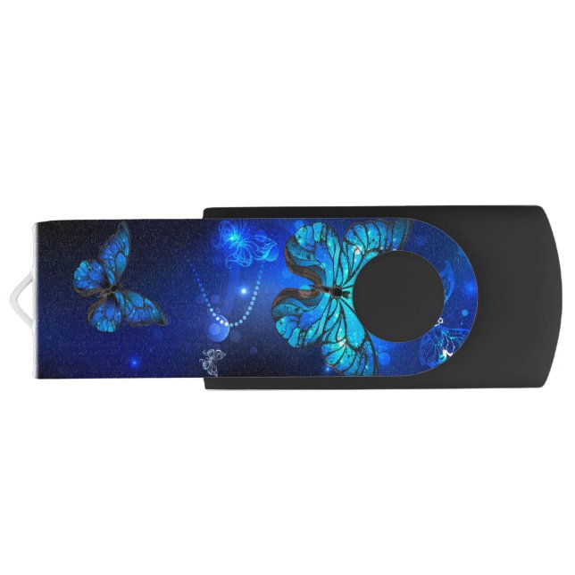 Morpho Butterfly in the Dark Background Flash Drive (Back)