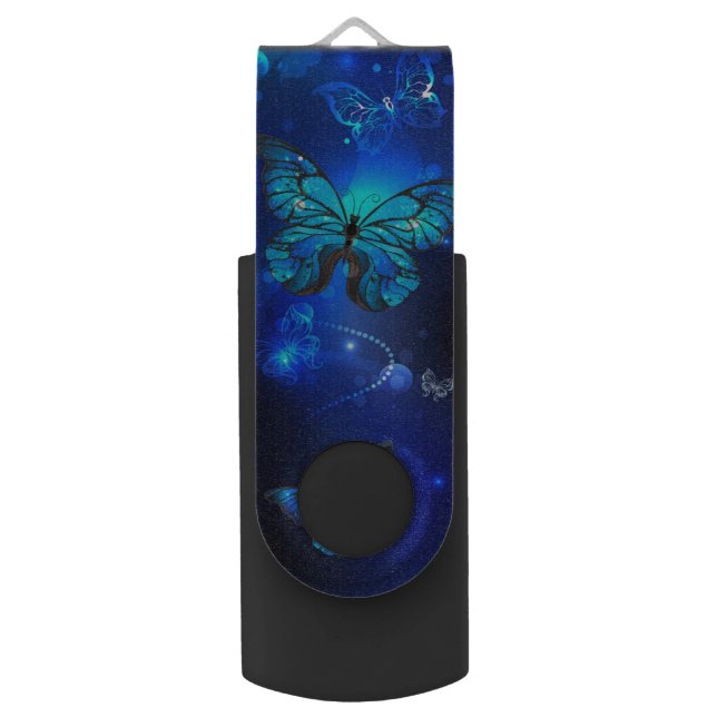 Morpho Butterfly in the Dark Background Flash Drive (Back (Vertical))