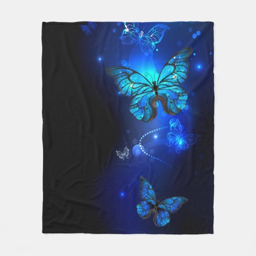 Morpho Butterfly in the Dark Background Fleece Blanket