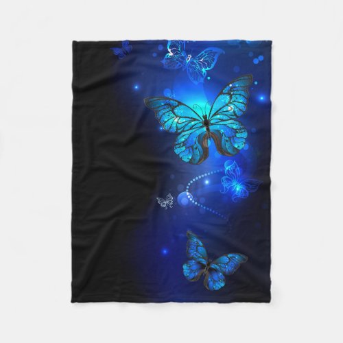 Morpho Butterfly in the Dark Background Fleece Blanket