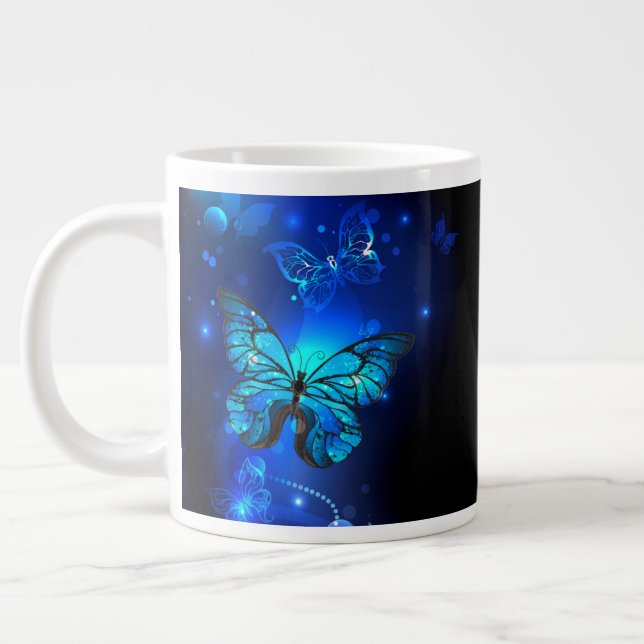 Morpho Butterfly in the Dark Background Giant Coffee Mug (Left)