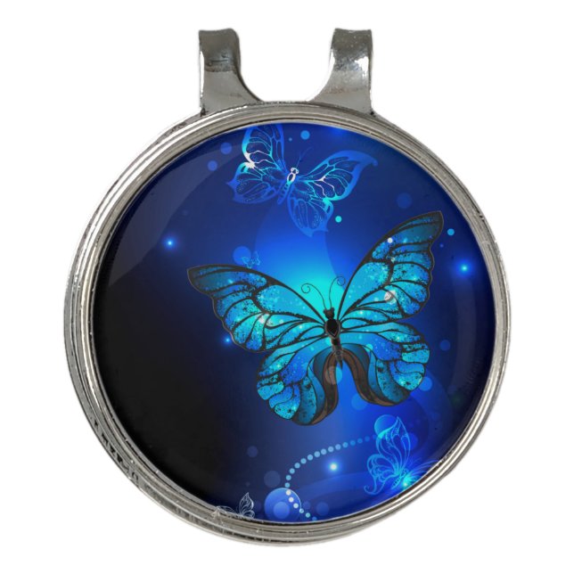 Morpho Butterfly in the Dark Background Golf Hat Clip (Front)