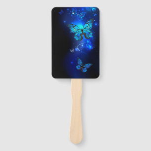 Morpho Butterfly in the Dark Background Hand Fan