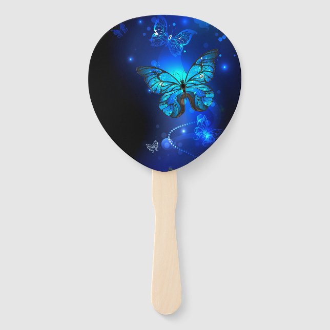 Morpho Butterfly in the Dark Background Hand Fan (Front)