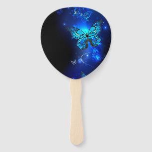 Morpho Butterfly in the Dark Background Hand Fan