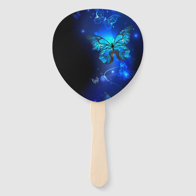 Morpho Butterfly in the Dark Background Hand Fan (Front)