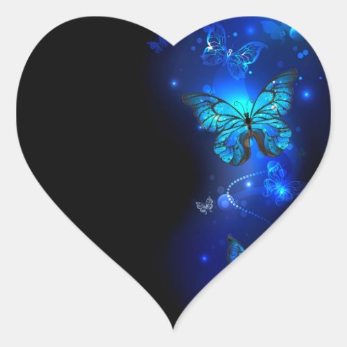 Morpho Butterfly in the Dark Background Heart Sticker