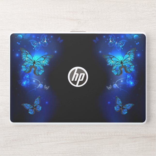 Morpho Butterfly in the Dark Background HP Laptop Skin (Front)