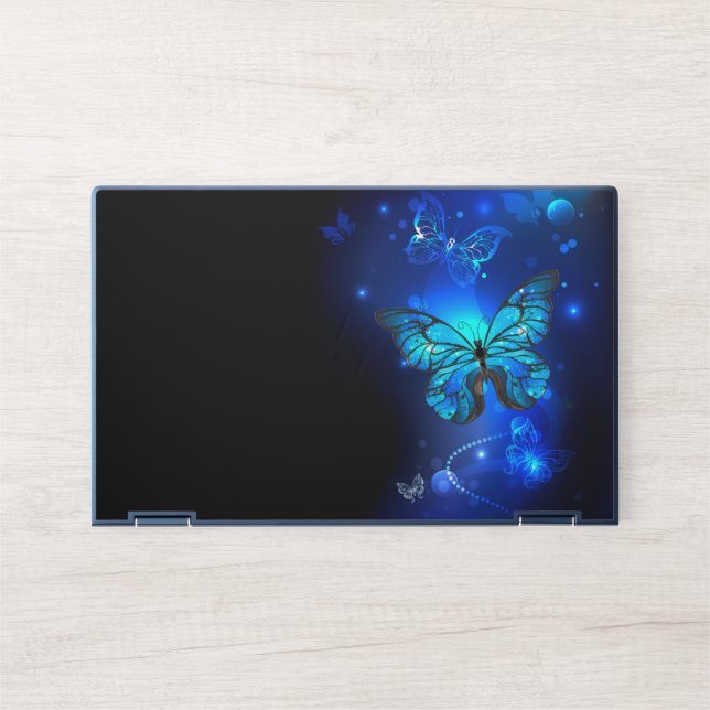 Morpho Butterfly in the Dark Background HP Laptop Skin (Front)