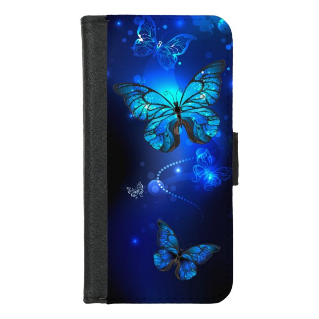 Morpho Butterfly in the Dark Background iPhone Wallet Case (Front)