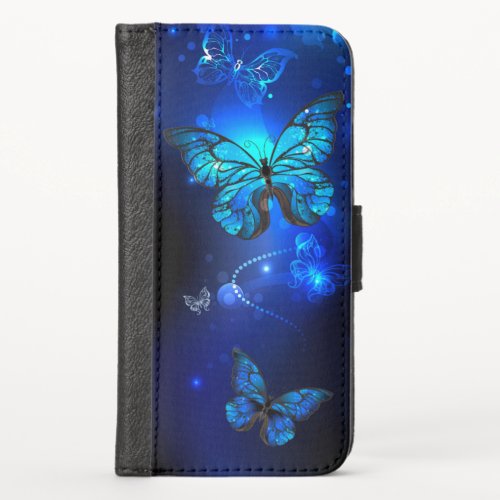 Morpho Butterfly in the Dark Background iPhone X Wallet Case