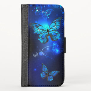 Morpho Butterfly in the Dark Background iPhone XS Wallet Case