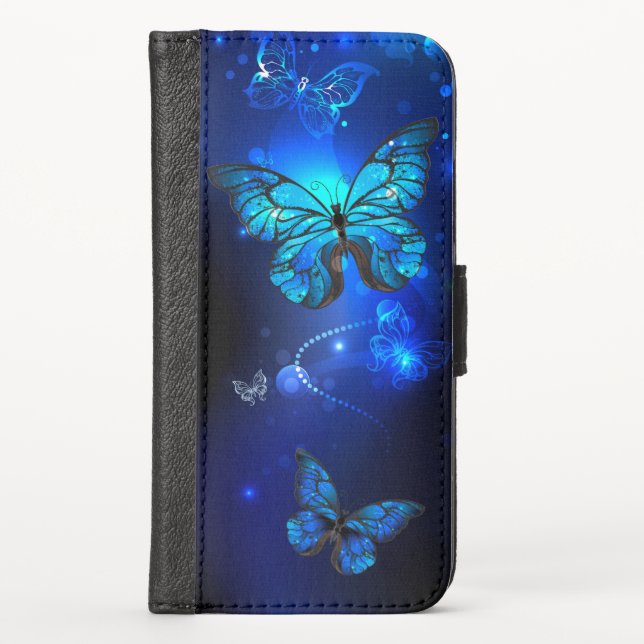 Morpho Butterfly in the Dark Background iPhone Wallet Case (Front)