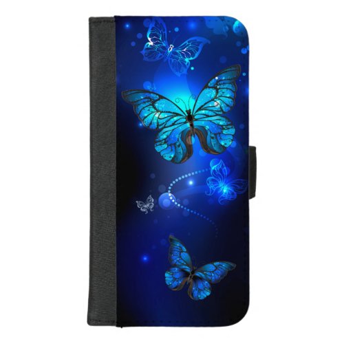 Morpho Butterfly in the Dark Background iPhone 87 Plus Wallet Case