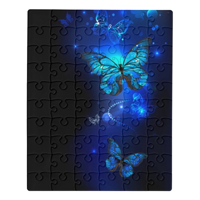 Morpho Butterfly in the Dark Background Jigsaw Puzzle (Puzzle Vertical)