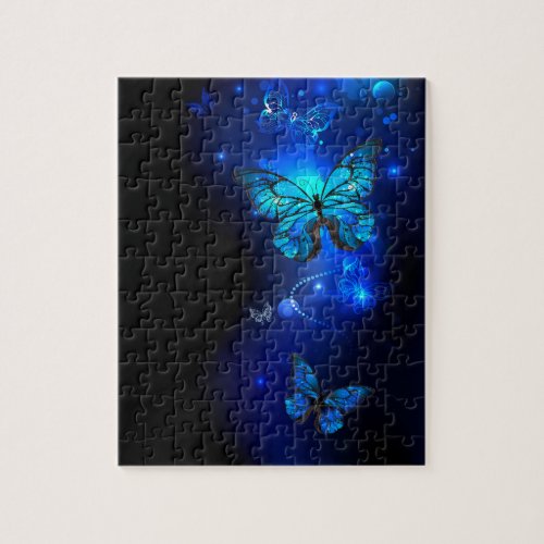 Morpho Butterfly in the Dark Background Jigsaw Puzzle