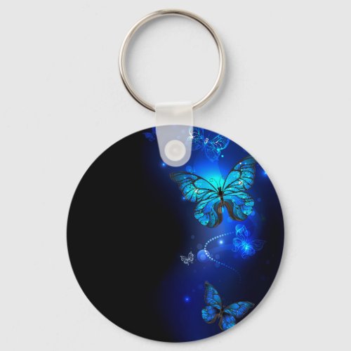 Morpho Butterfly in the Dark Background Keychain
