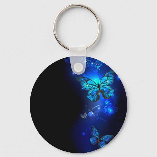 Morpho Butterfly in the Dark Background Keychain (Front)