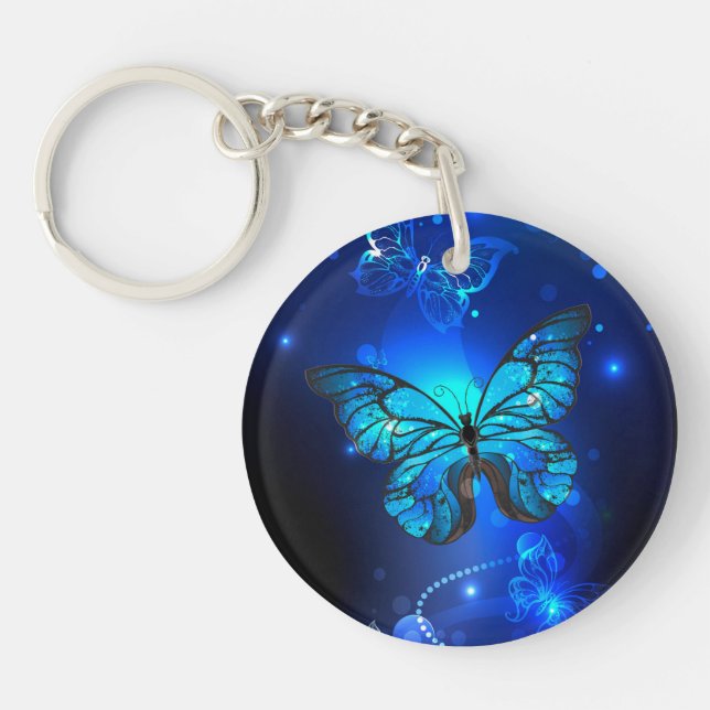Morpho Butterfly in the Dark Background Keychain (Front)