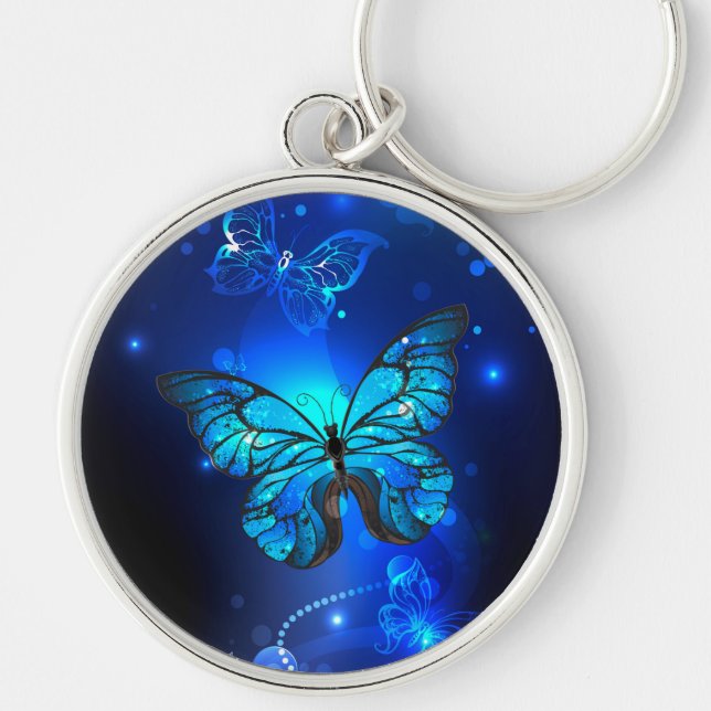 Morpho Butterfly in the Dark Background Keychain (Front)