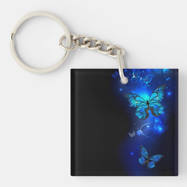 Morpho Butterfly in the Dark Background Keychain (Front)