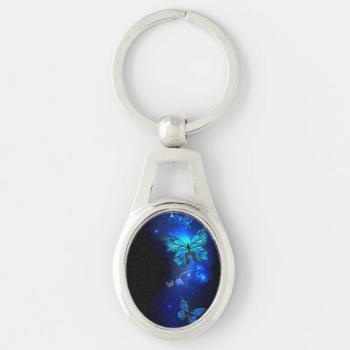 Morpho Butterfly in the Dark Background Keychain