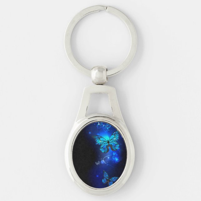 Morpho Butterfly in the Dark Background Keychain (Front)