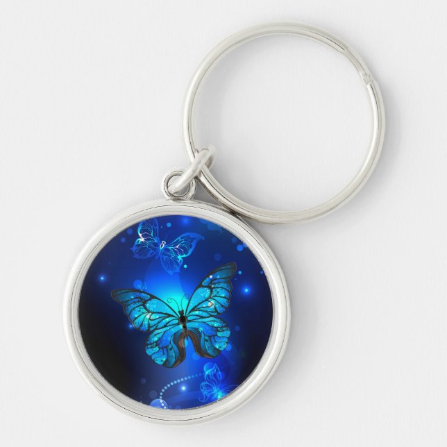 Morpho Butterfly in the Dark Background Keychain (Front)