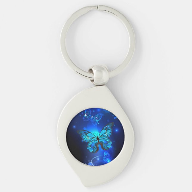 Morpho Butterfly in the Dark Background Keychain (Front)