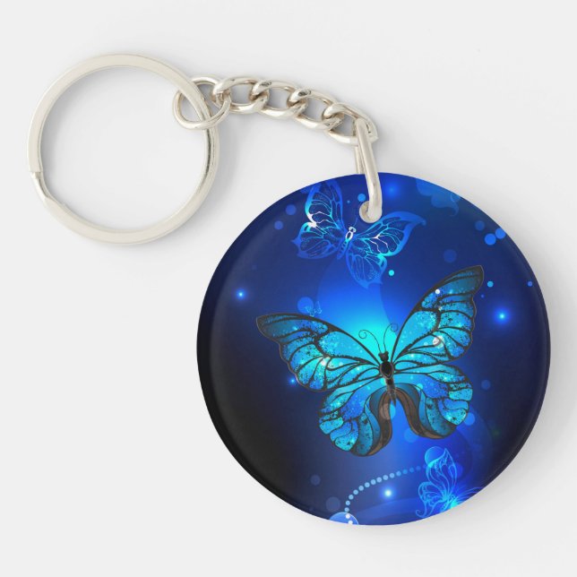 Morpho Butterfly in the Dark Background Keychain (Front)