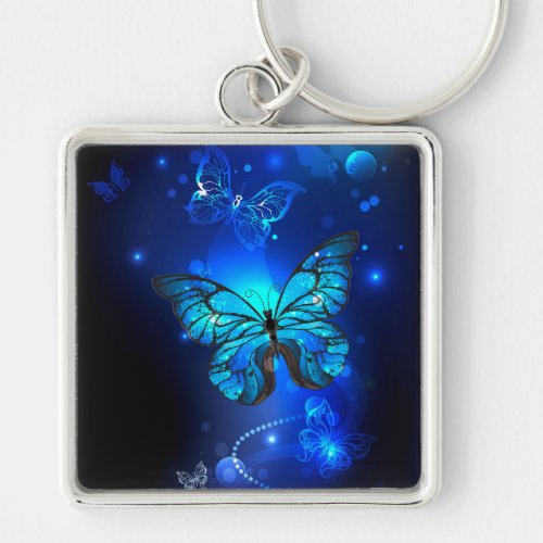 Morpho Butterfly in the Dark Background Keychain