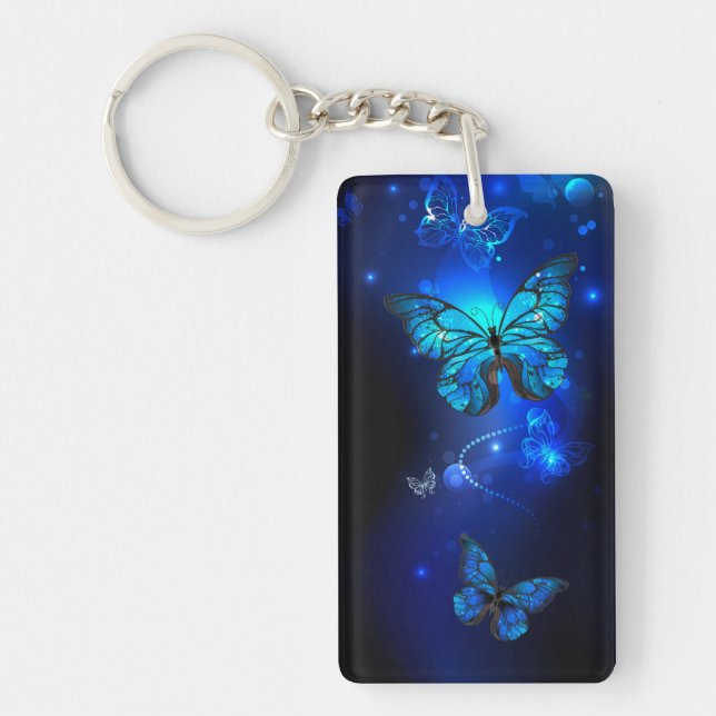 Morpho Butterfly in the Dark Background Keychain (Front)