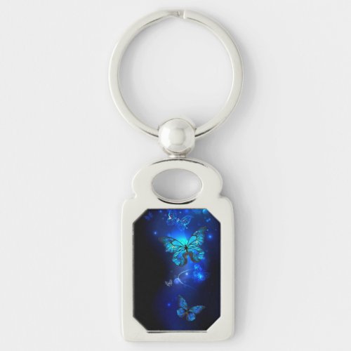 Morpho Butterfly in the Dark Background Keychain