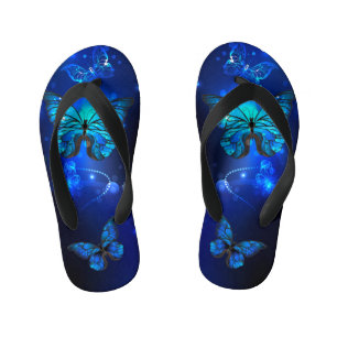 Morpho Butterfly in the Dark Background Kid's Flip Flops