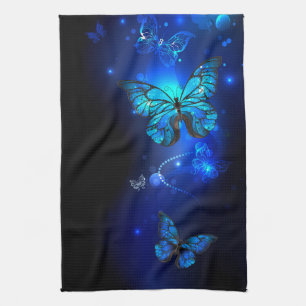 Morpho Butterfly in the Dark Background Kitchen Towel