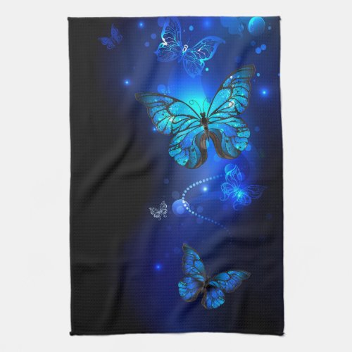 Morpho Butterfly in the Dark Background Kitchen Towel