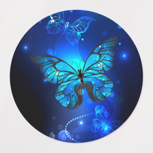 Morpho Butterfly in the Dark Background Labels