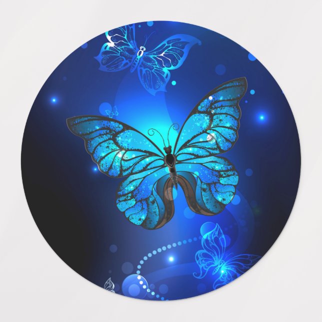 Morpho Butterfly in the Dark Background Labels (Design 1)